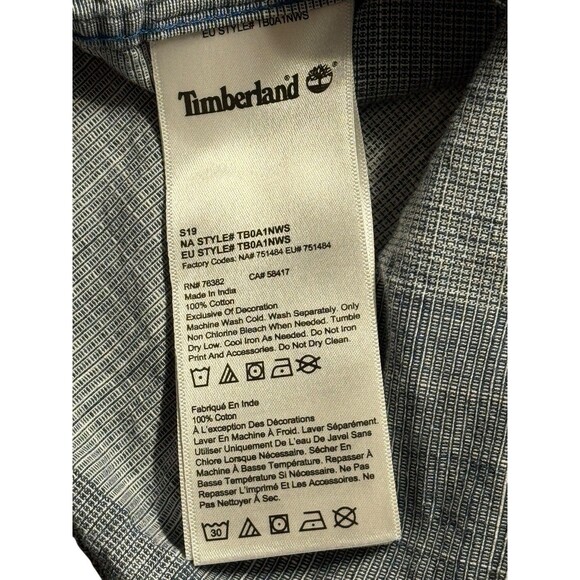 Timberland Slim Fit Plaid Shirt Men’s L Blue Gray Short Sleeve Button Down - Picture 6 of 8
